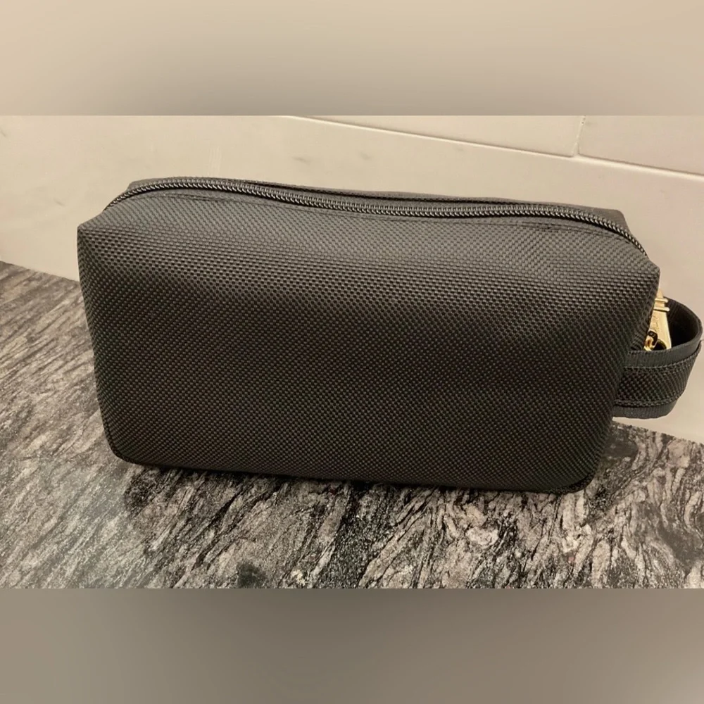 NEW - TUMI Zippered Small Kit - 4”x7” Pouch - Cosmetic Bag - BLACK with GOLD